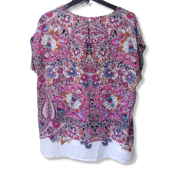 𝅺KENAR Purple Camel Lilac White Floral Paisley Chiffon Blouse - Picture 5 of 5